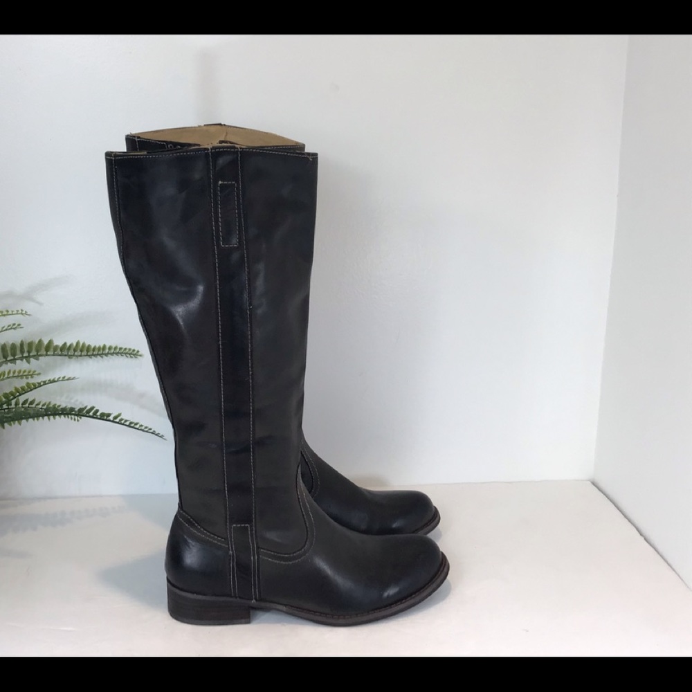 GUESS DISTRESSED LEATHER KNEE HIGH RIDING BOOTS BLK SZ 7.5
